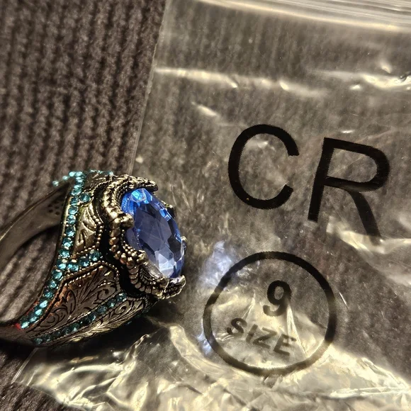 Sterling Silver Aquamarine and Turquoise Men's ring Antique Vintage Style Size 9 - Picture 5 of 6